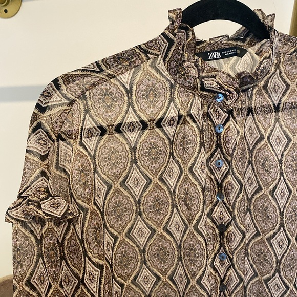 ZARA - Bohemian Sheer Paisley Flowy Blouse - size M - Picture 10 of 12